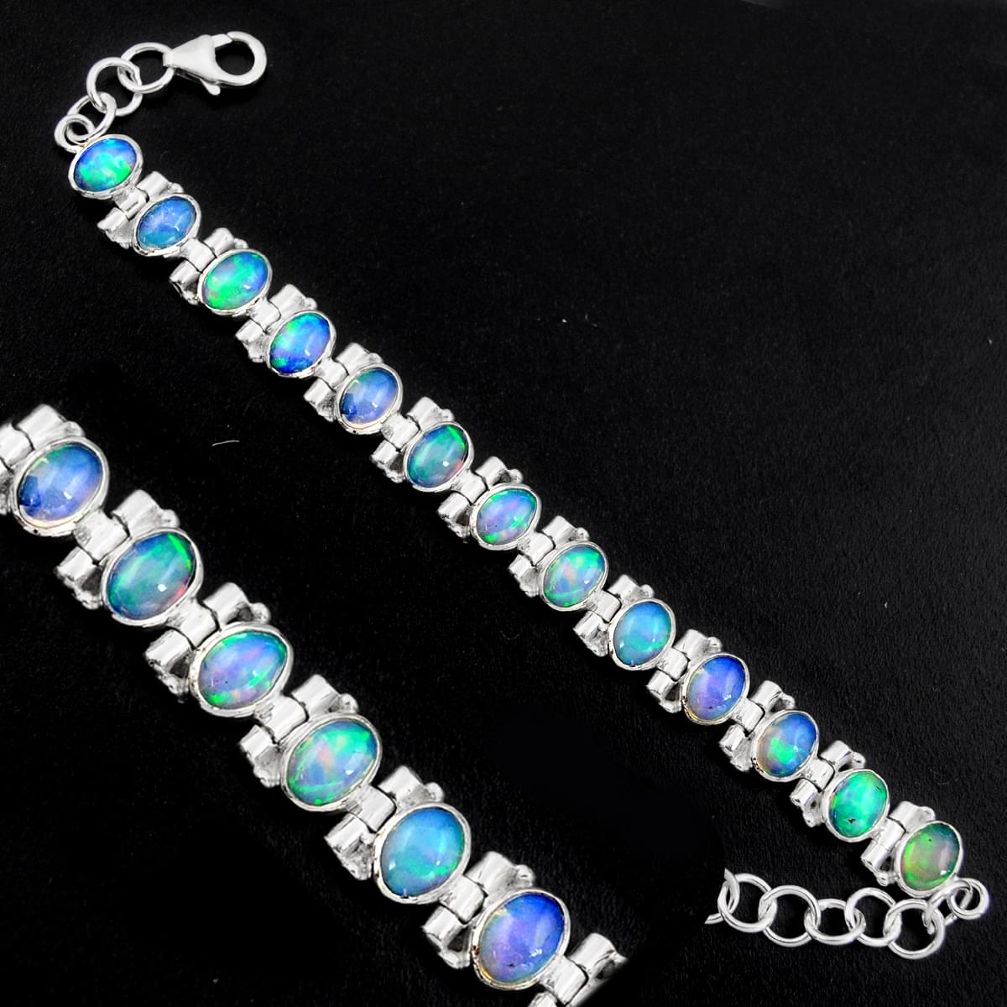 20.21cts natural multi color ethiopian opal 925 silver tennis bracelet p96474