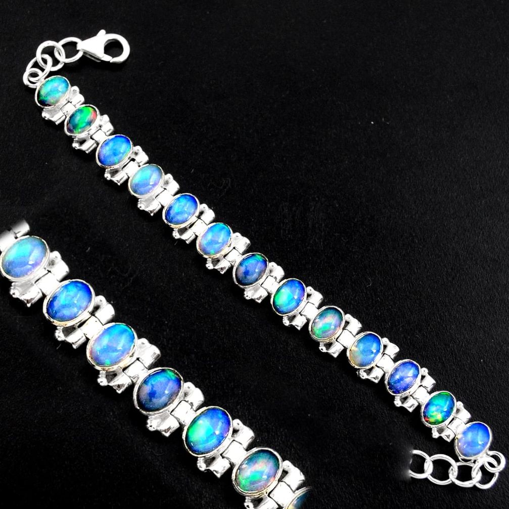 925 silver 21.72cts natural multi color ethiopian opal tennis bracelet p96477