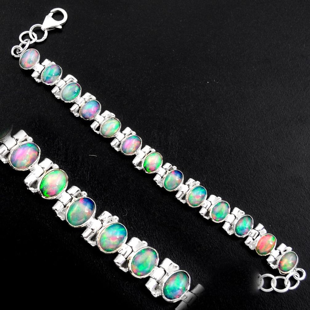 20.54cts natural multi color ethiopian opal 925 silver tennis bracelet p96478