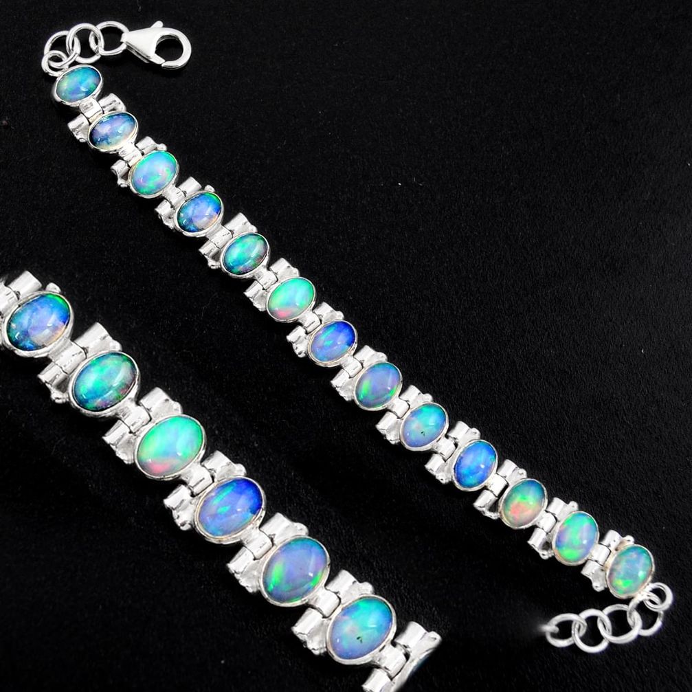 925 silver 21.38cts natural multi color ethiopian opal tennis bracelet p96480