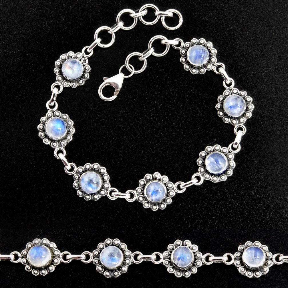 9.81cts natural rainbow moonstone 925 sterling silver tennis bracelet p96865