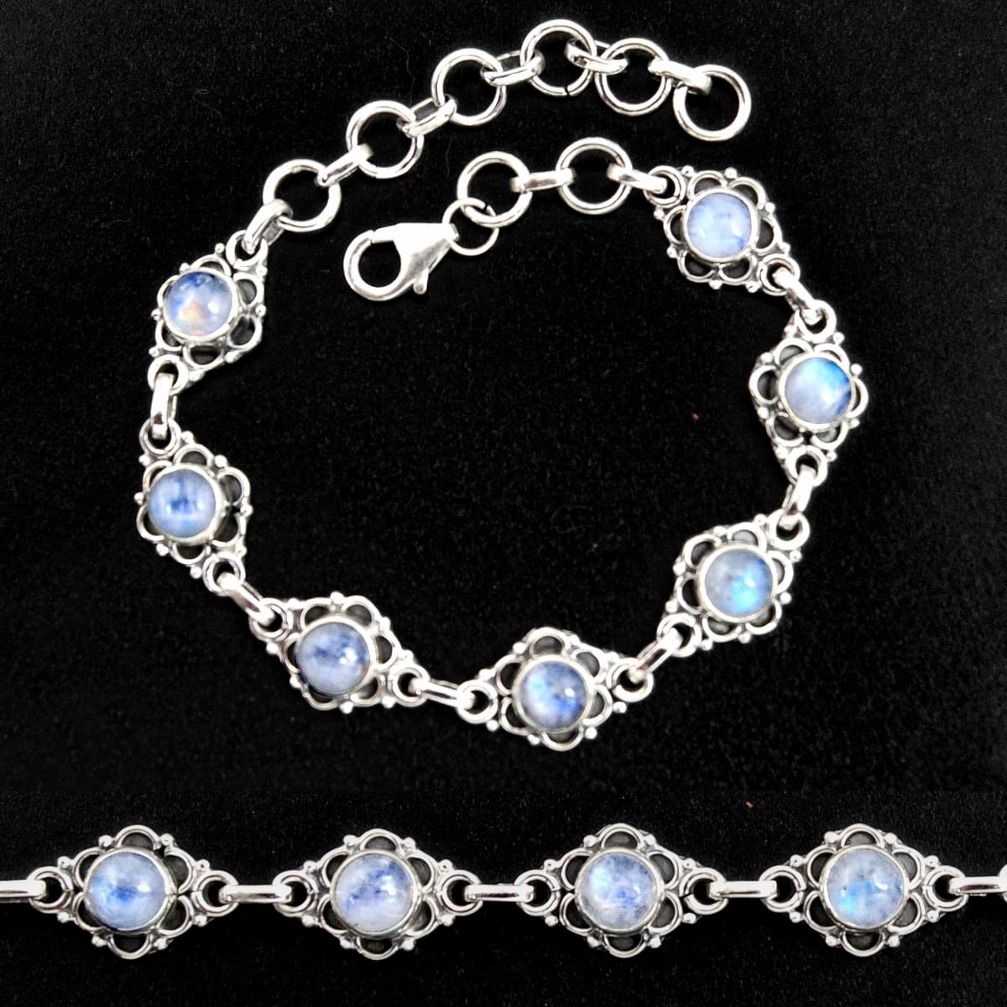 8.82cts natural rainbow moonstone 925 sterling silver tennis bracelet p96867