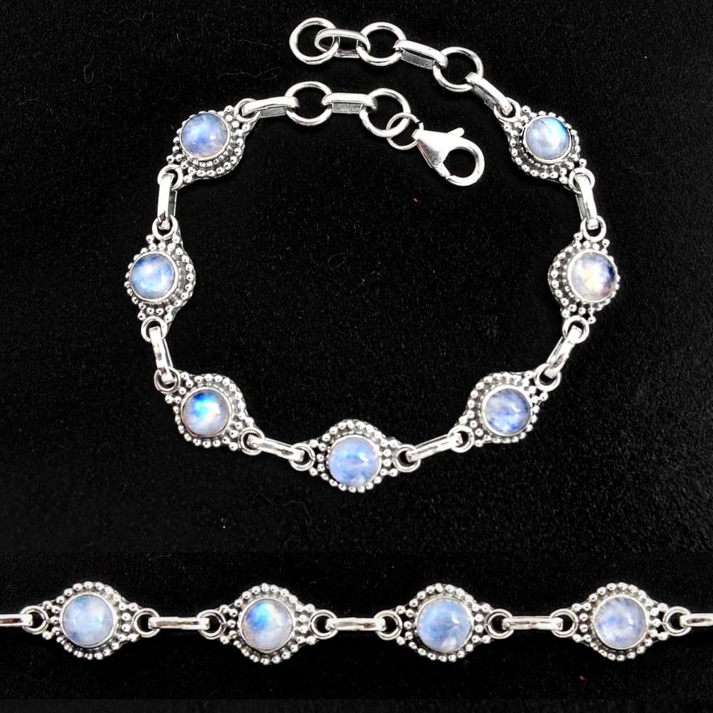 9.01cts natural rainbow moonstone 925 sterling silver tennis bracelet p96869