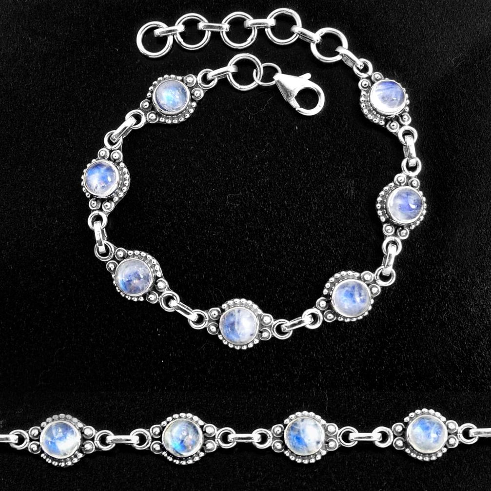 925 sterling silver 9.80cts natural rainbow moonstone tennis bracelet p96871