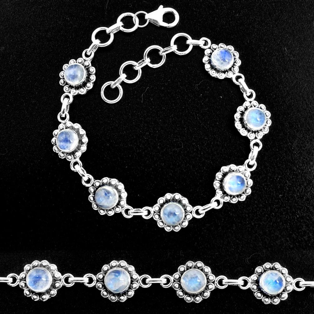 9.81cts natural rainbow moonstone 925 sterling silver tennis bracelet p96873