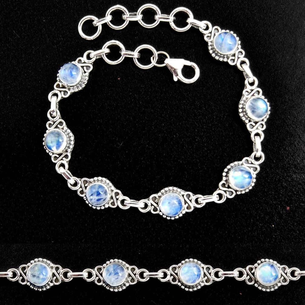 9.62cts natural rainbow moonstone 925 sterling silver tennis bracelet p96877