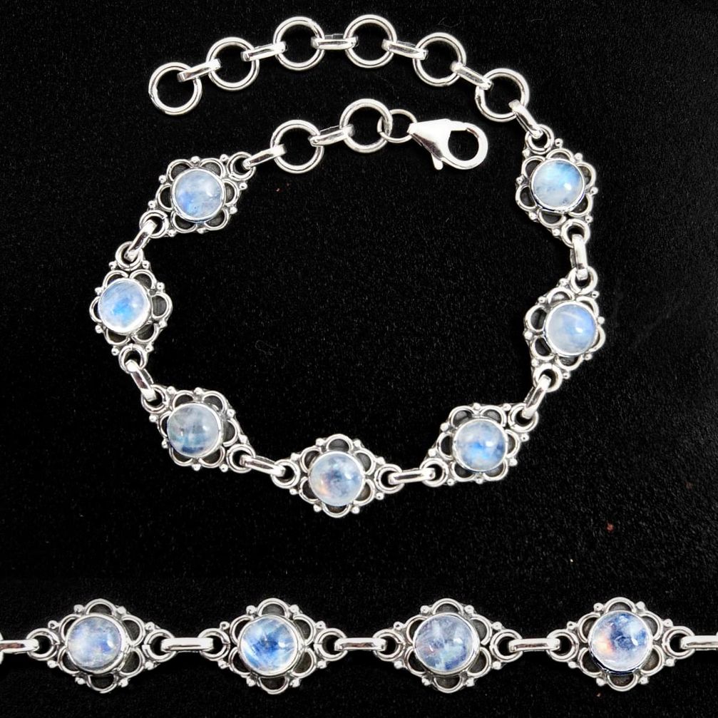 925 sterling silver 9.37cts natural rainbow moonstone tennis bracelet p96878