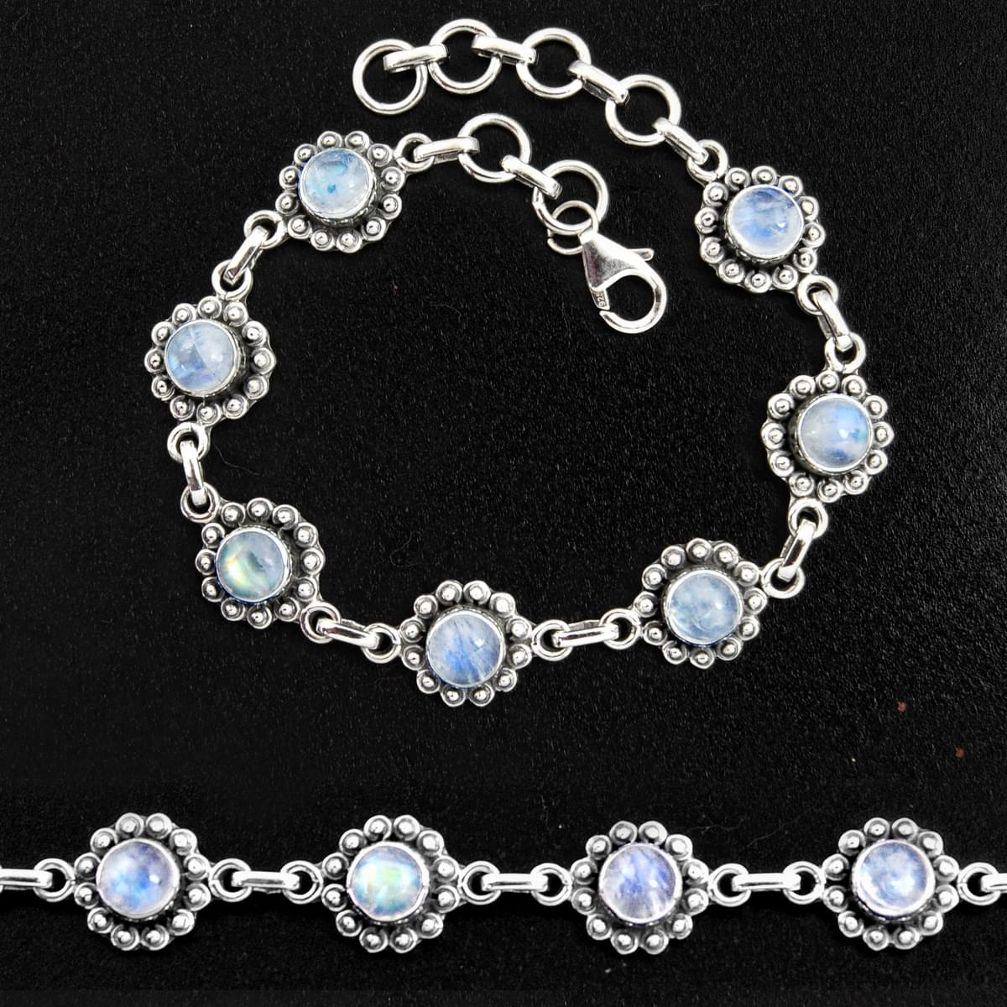 9.98cts natural rainbow moonstone 925 sterling silver tennis bracelet p96880