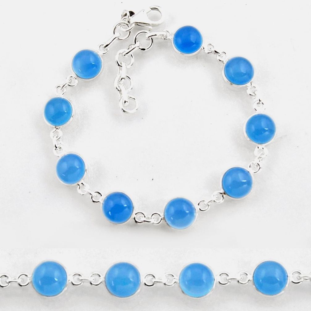 25.26cts tennis natural aqua chalcedony 925 sterling silver bracelet p96882