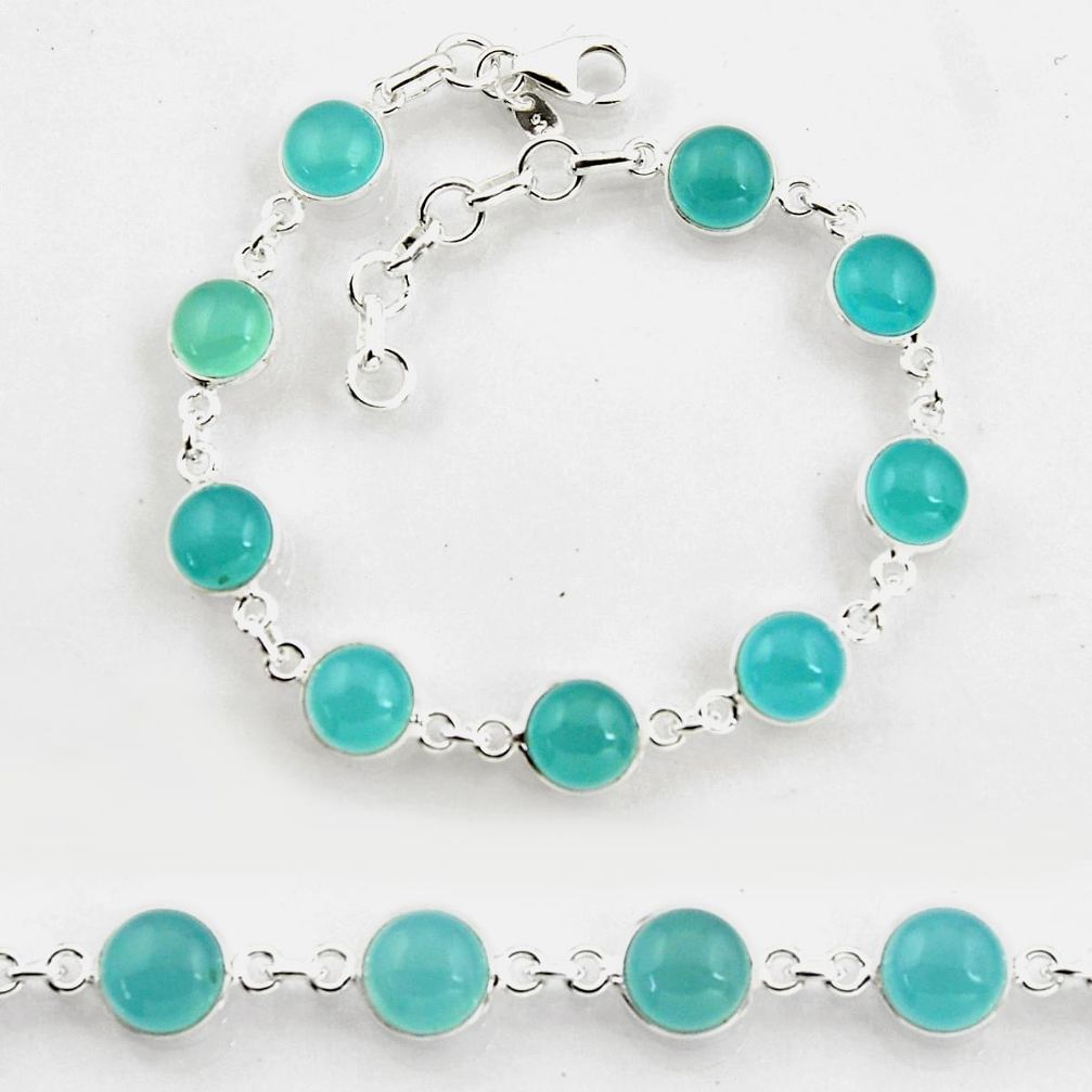 25.28cts tennis natural aqua chalcedony 925 sterling silver bracelet p96885