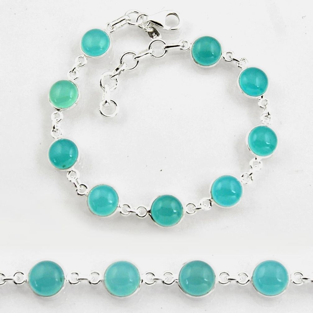 24.89cts tennis natural aqua chalcedony 925 sterling silver bracelet p96886