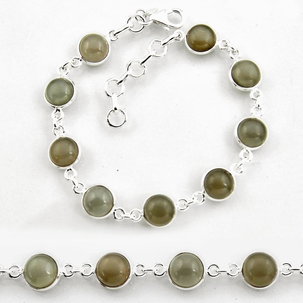 925 sterling silver 24.89cts tennis natural grey moonstone round bracelet p96890