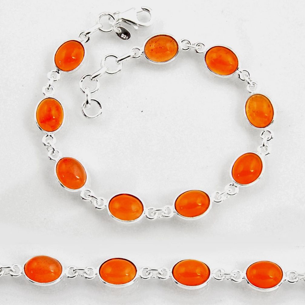 24.33cts tennis natural orange cornelian (carnelian) 925 silver bracelet p96894