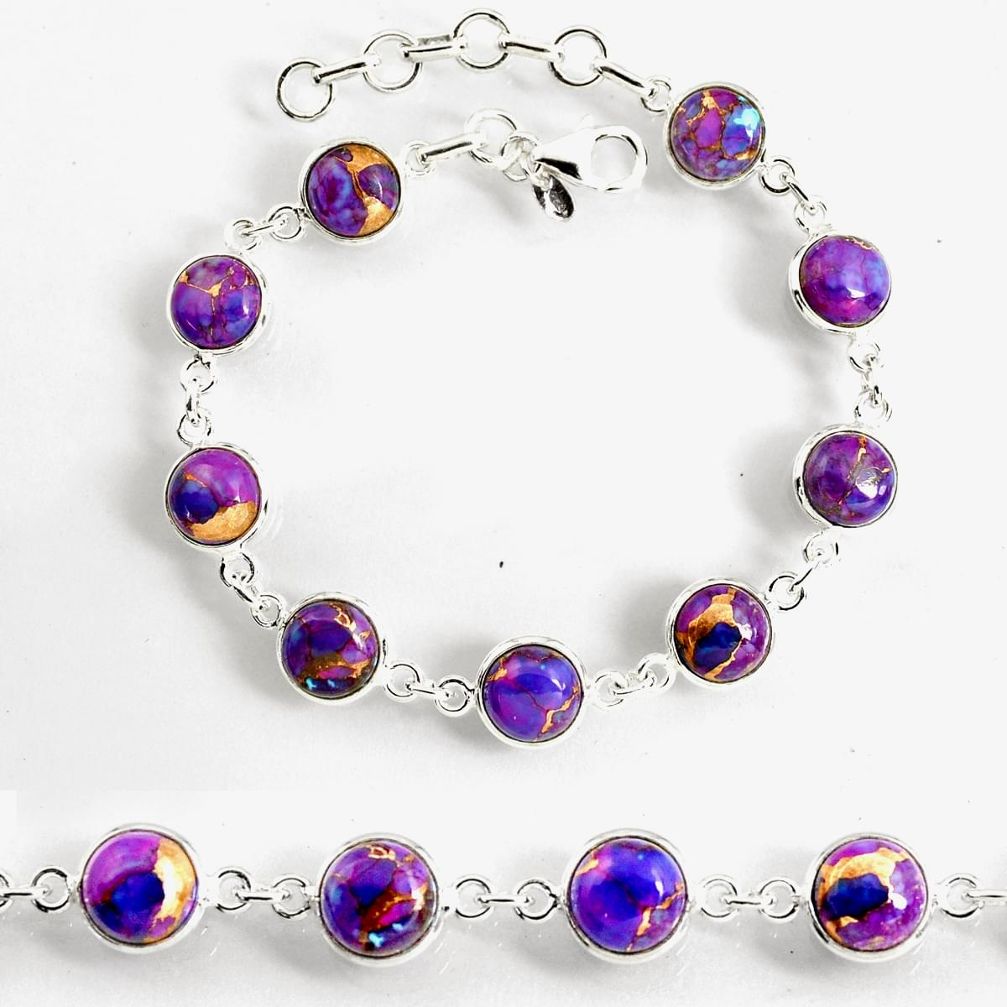 925 sterling silver 24.33cts purple copper turquoise tennis bracelet p96910