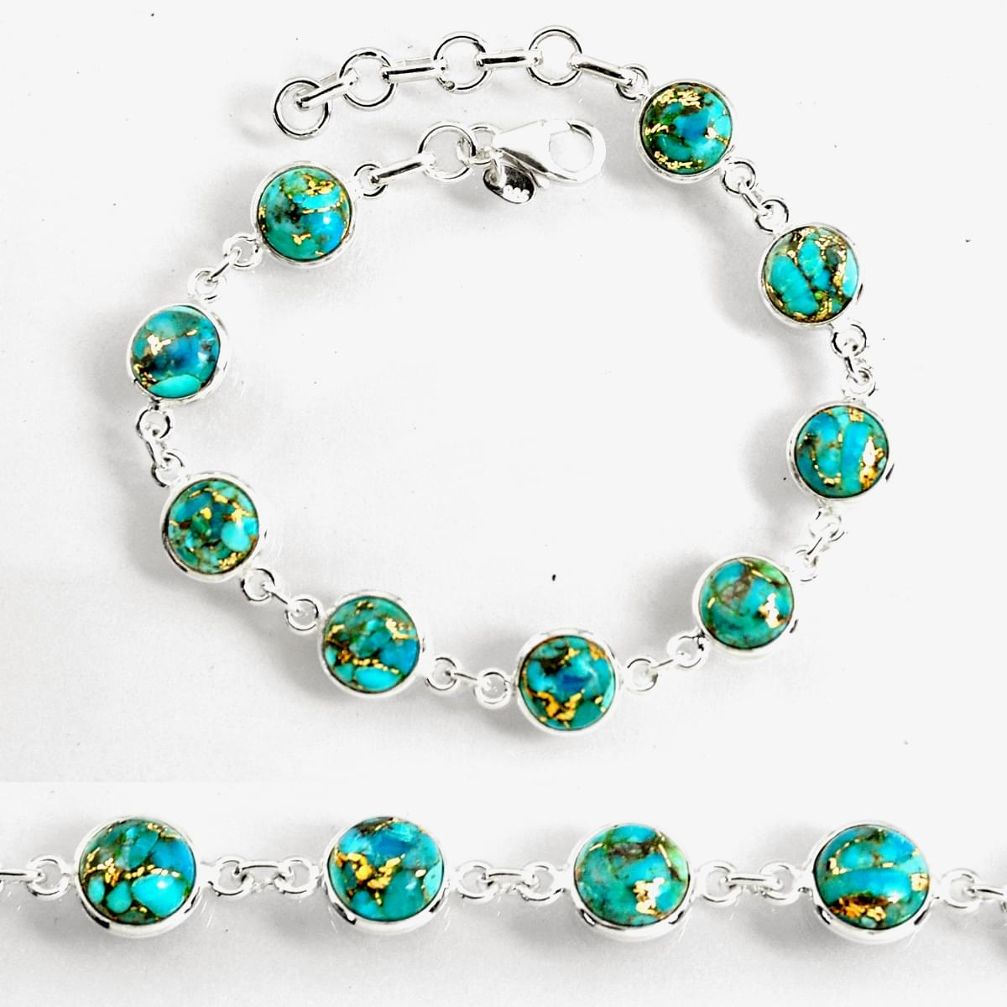 24.33cts blue copper turquoise 925 sterling silver tennis bracelet p96911