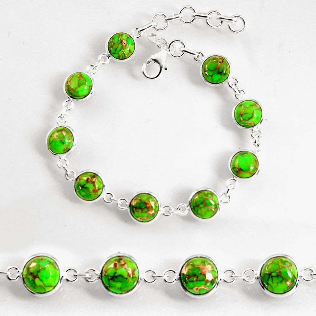 24.33cts green copper turquoise 925 sterling silver tennis bracelet p96913