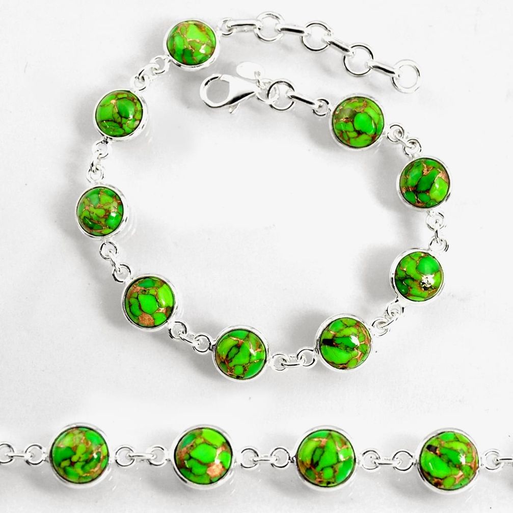 925 sterling silver 23.74cts green copper turquoise tennis bracelet p96914