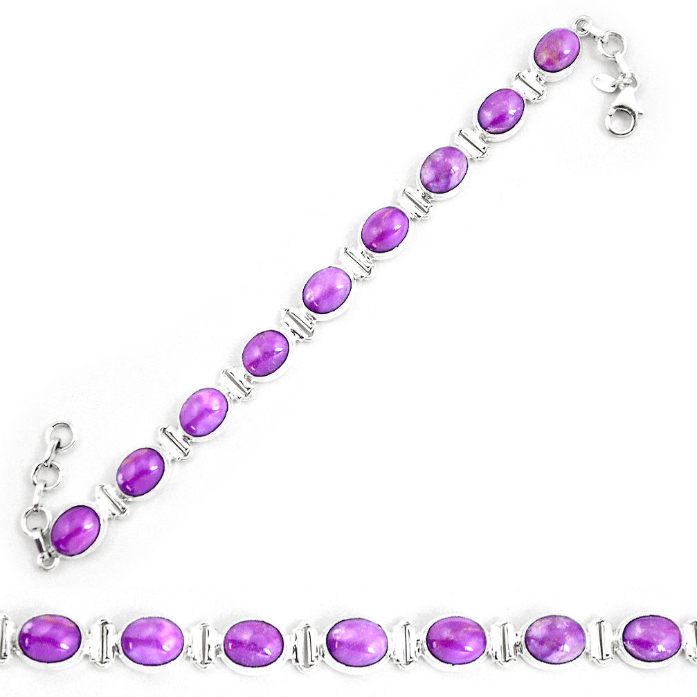 37.44cts natural purple phosphosiderite 925 silver tennis bracelet p9941
