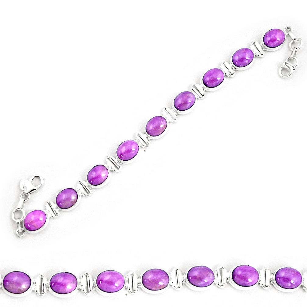 37.42cts natural purple phosphosiderite 925 silver tennis bracelet p9942