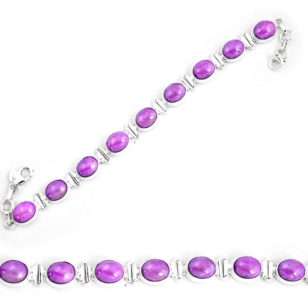 37.47cts natural purple phosphosiderite 925 silver tennis bracelet p9943
