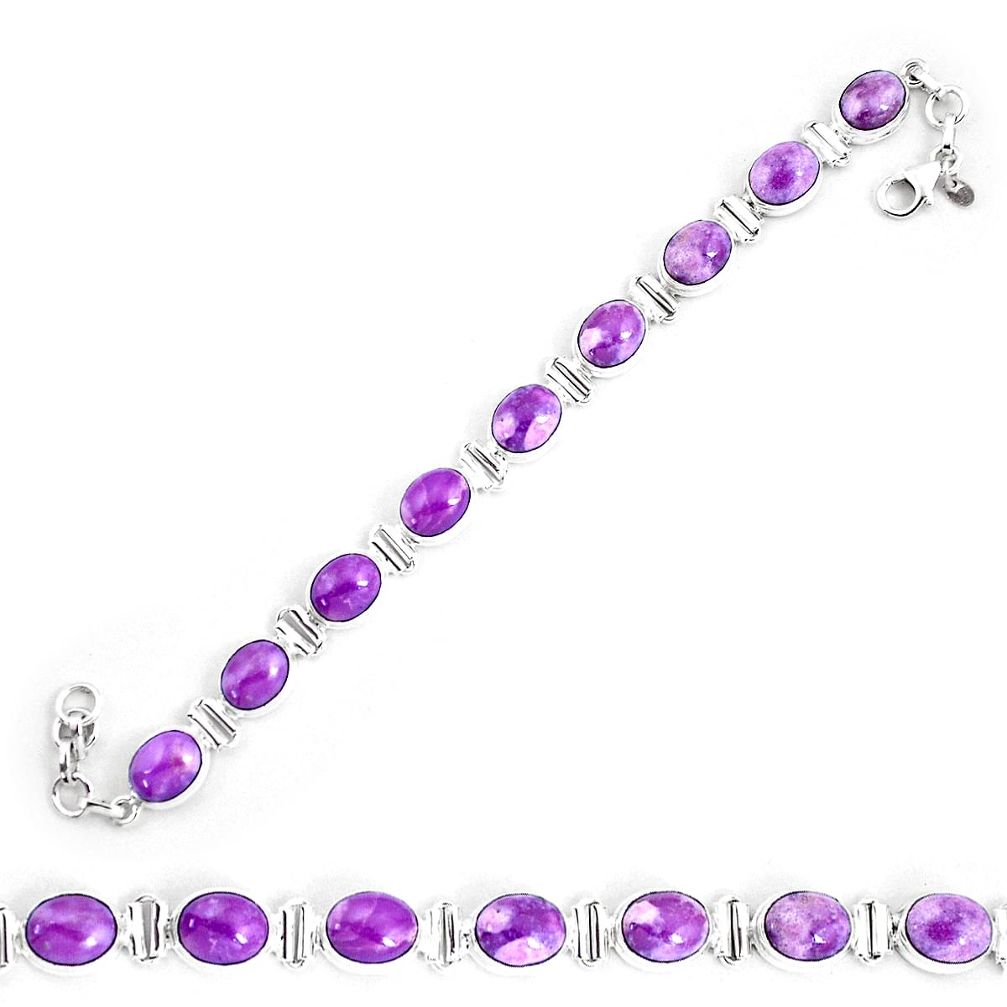 37.11cts natural purple phosphosiderite 925 silver tennis bracelet p9945