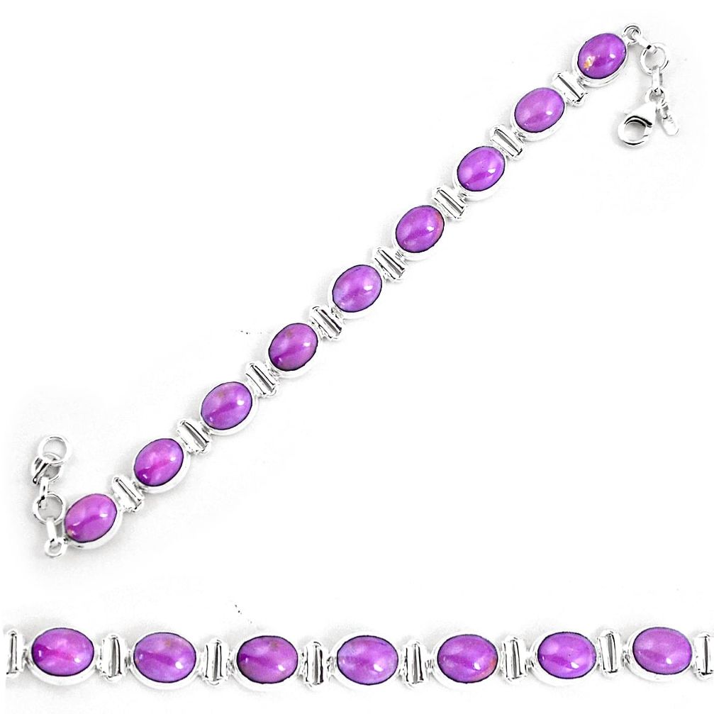 37.11cts natural purple phosphosiderite 925 silver tennis bracelet p9946