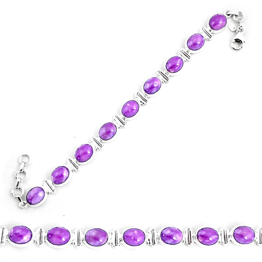 37.97cts natural purple phosphosiderite 925 silver tennis bracelet p9947