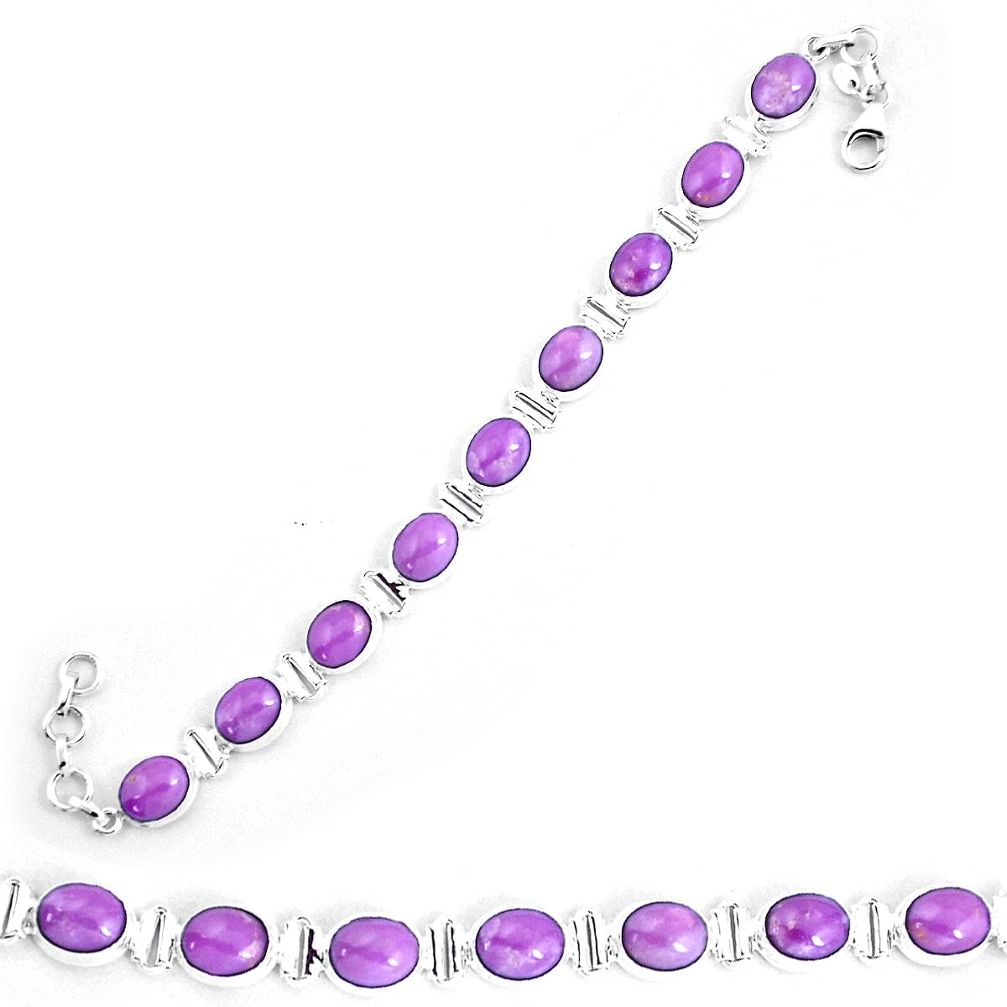 37.97cts natural purple phosphosiderite 925 silver tennis bracelet p9949