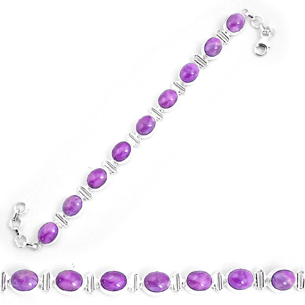 37.11cts natural purple phosphosiderite 925 silver tennis bracelet p9951