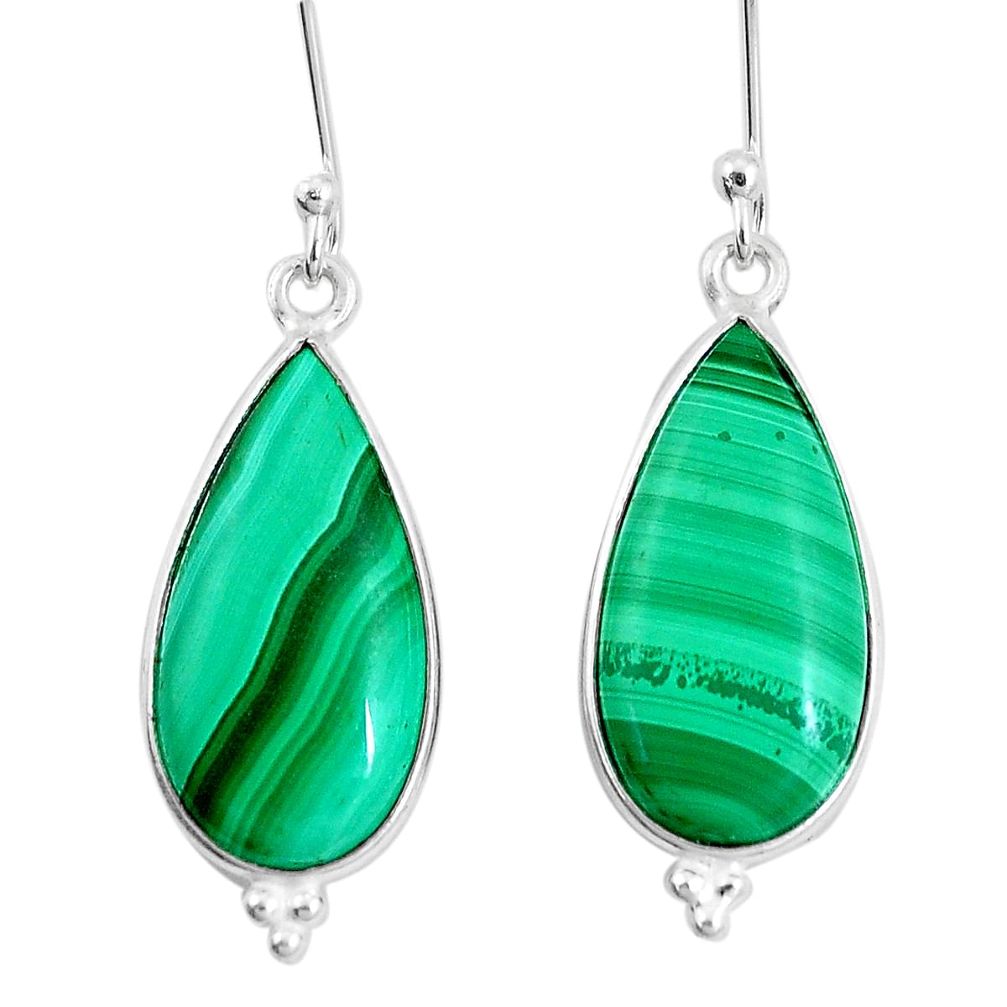 19.76cts natural green malachite (pilot's stone) 925 silver earrings p10603