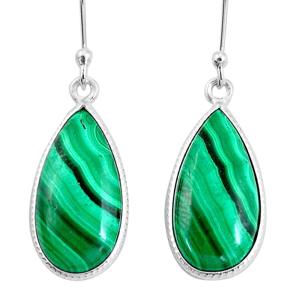 19.76cts natural green malachite (pilot's stone) 925 silver earrings p10609