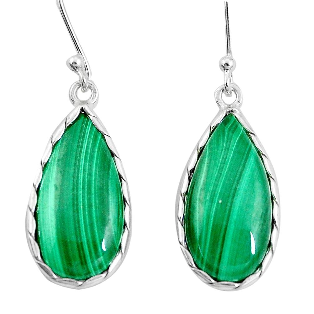 22.81cts natural green malachite (pilot's stone) 925 silver earrings p10613