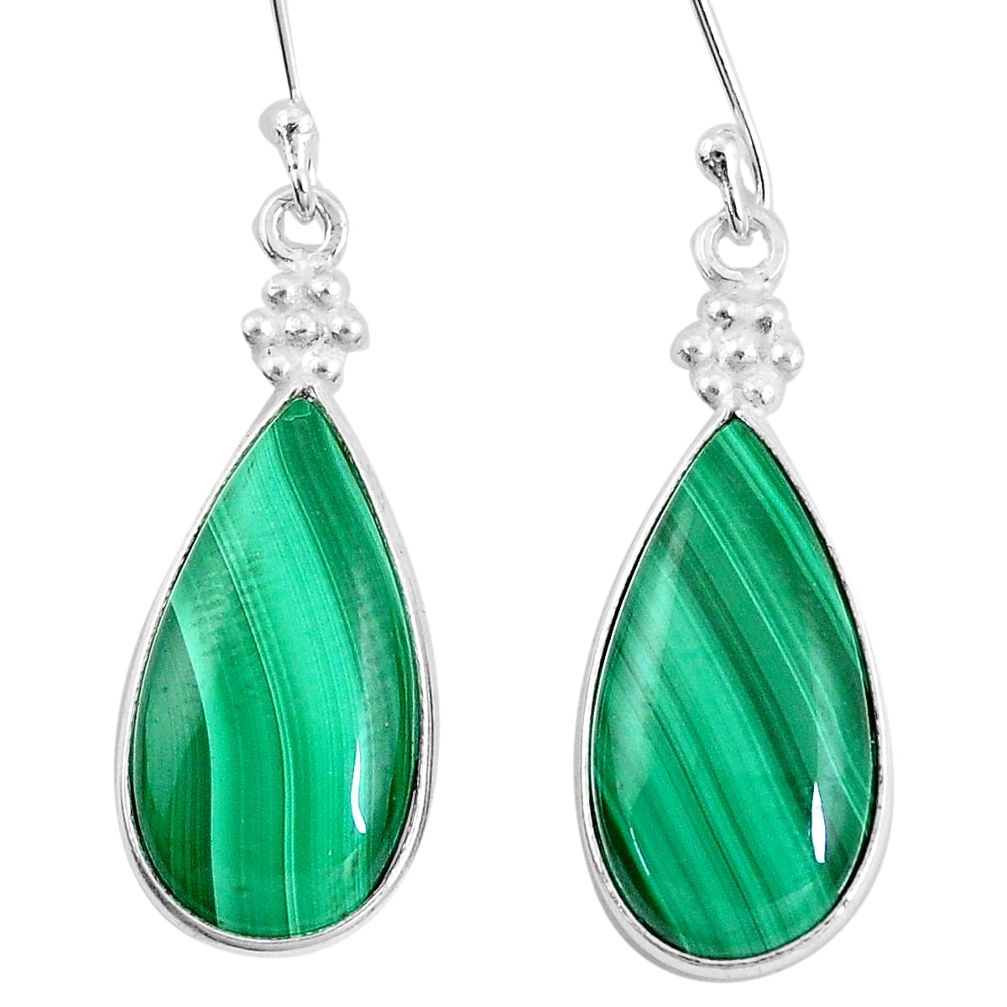 21.44cts natural green malachite (pilot's stone) 925 silver earrings p10616