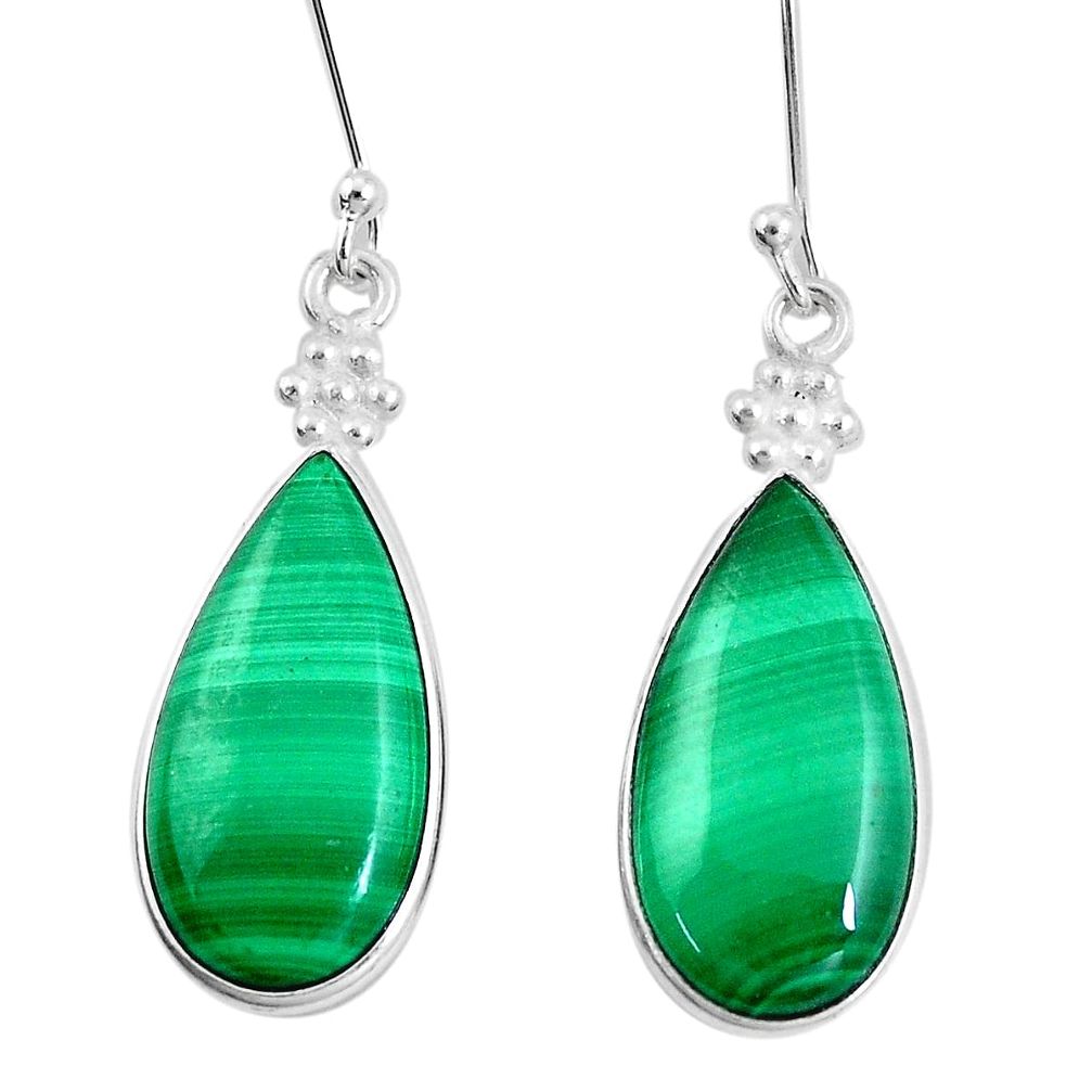 22.81cts natural green malachite (pilot's stone) 925 silver earrings p10617