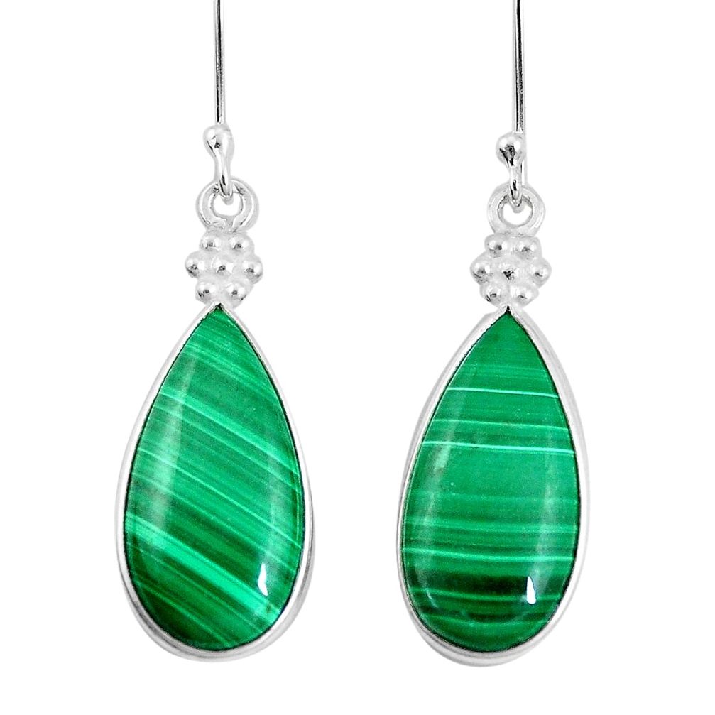 22.78cts natural green malachite (pilot's stone) 925 silver earrings p10620
