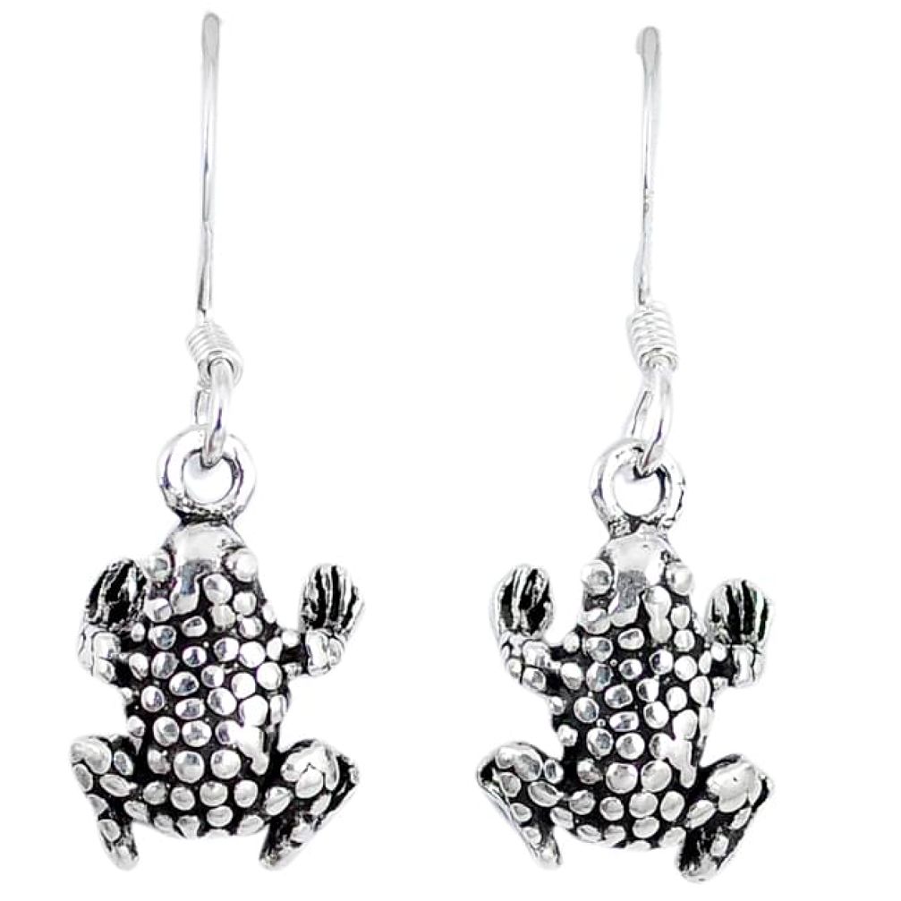 5.25gms indonesian bali style solid 925 sterling silver frog earrings p1129