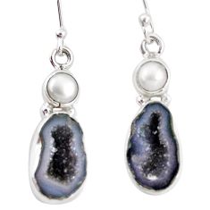 11.23cts natural brown geode druzy pearl 925 silver dangle earrings p11362