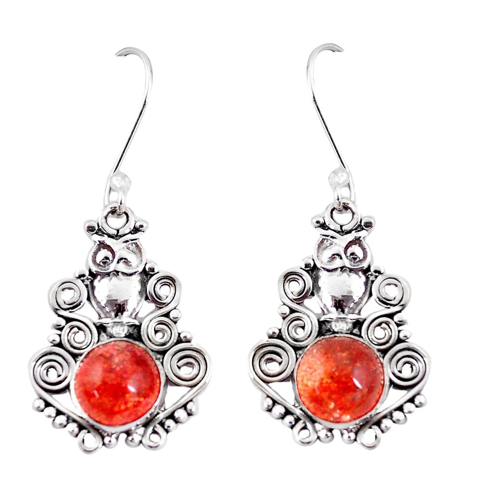 925 silver 6.83cts natural orange sunstone (hematite feldspar) earrings p11419