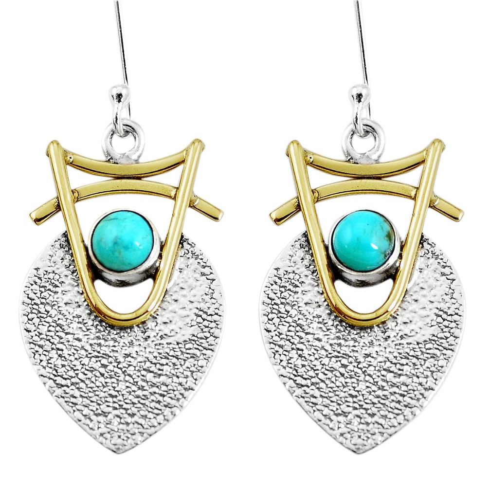 2.41cts victorian arizona mohave turquoise 925 silver two tone earrings p11503