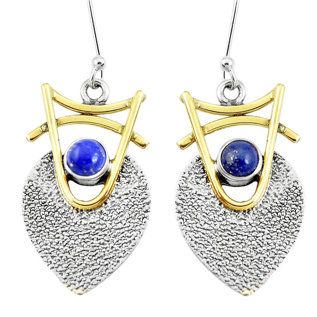 2.41cts victorian natural blue lapis lazuli 925 silver two tone earrings p11510