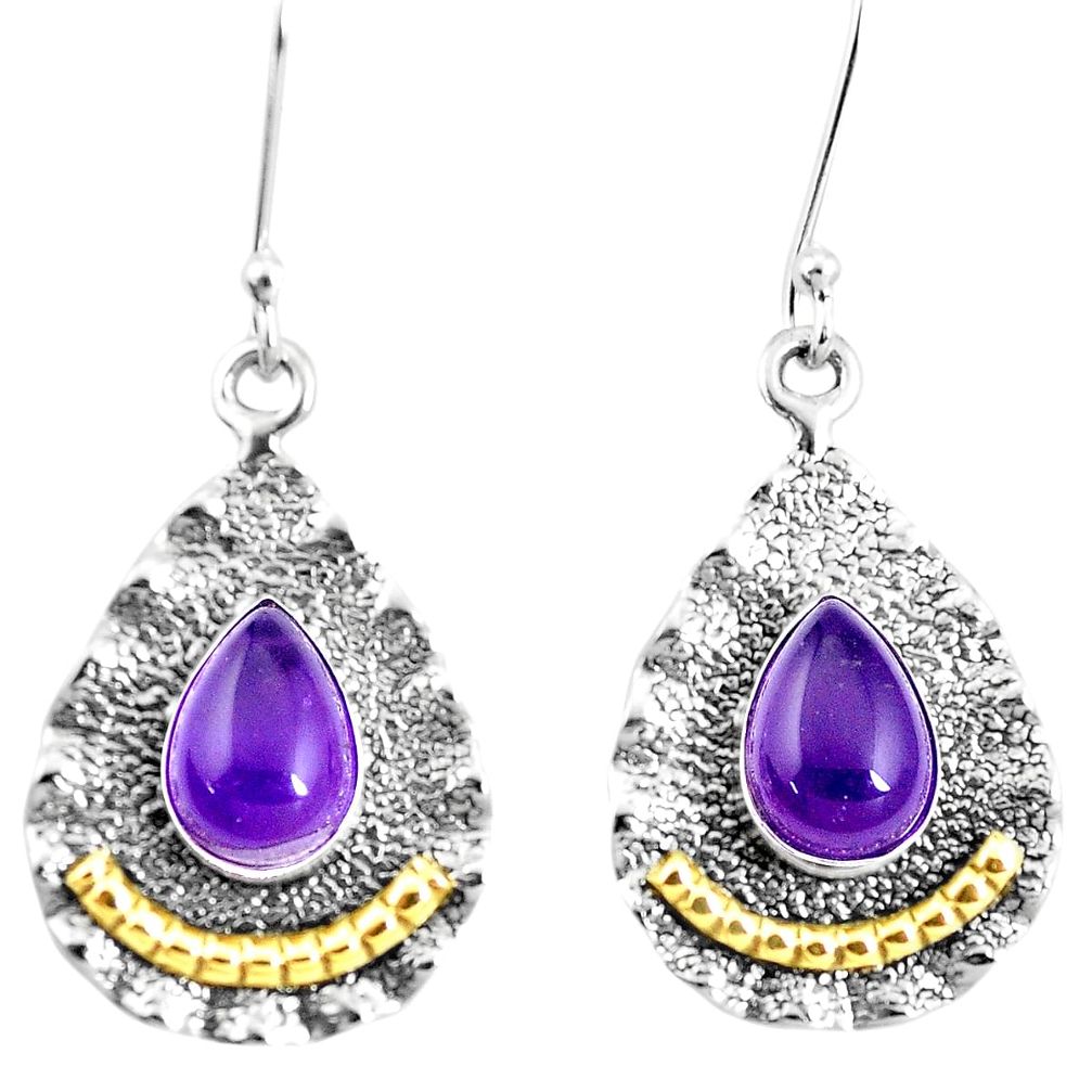 925 silver 5.82cts victorian natural purple amethyst two tone earrings p11524