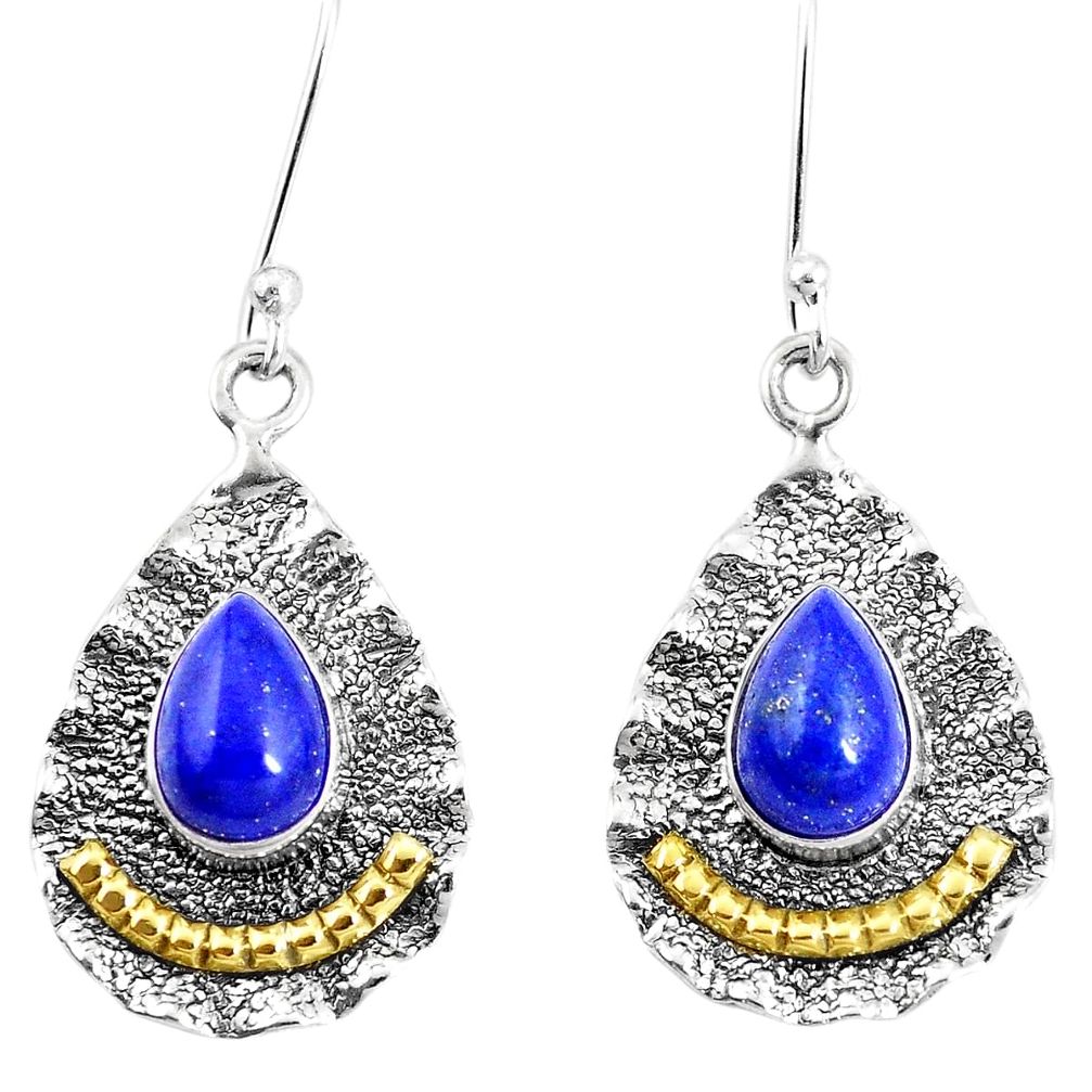 5.63cts victorian natural blue lapis lazuli 925 silver two tone earrings p11525