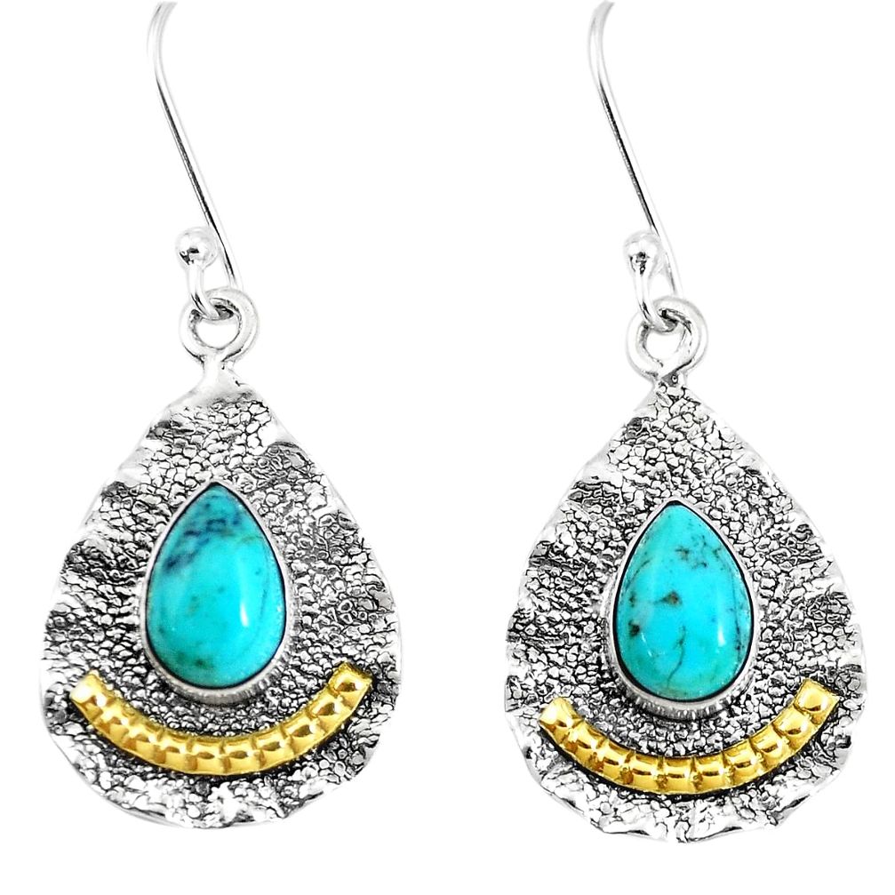 Victorian green arizona mohave turquoise 925 silver two tone earrings p11531
