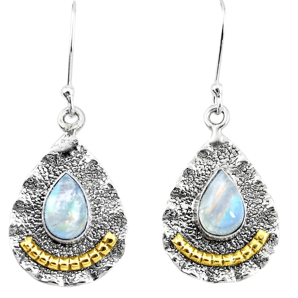 5.42cts victorian natural rainbow moonstone 925 silver two tone earrings p11533