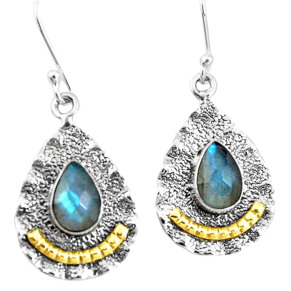 5.63cts victorian natural blue labradorite 925 silver two tone earrings p11536