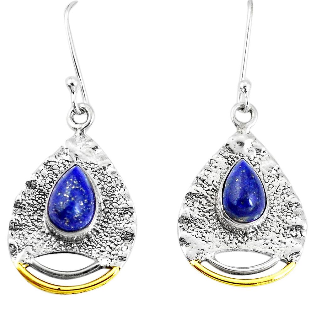 5.30cts victorian natural blue lapis lazuli 925 silver two tone earrings p11570