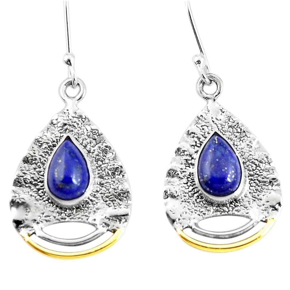 5.30cts victorian natural blue lapis lazuli 925 silver two tone earrings p11571