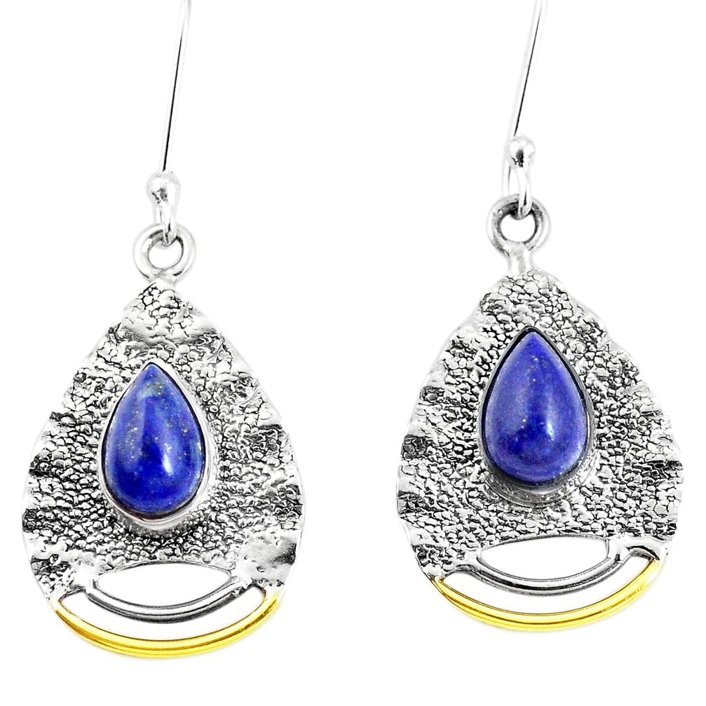 925 silver 5.30cts victorian natural blue lapis lazuli two tone earrings p11573