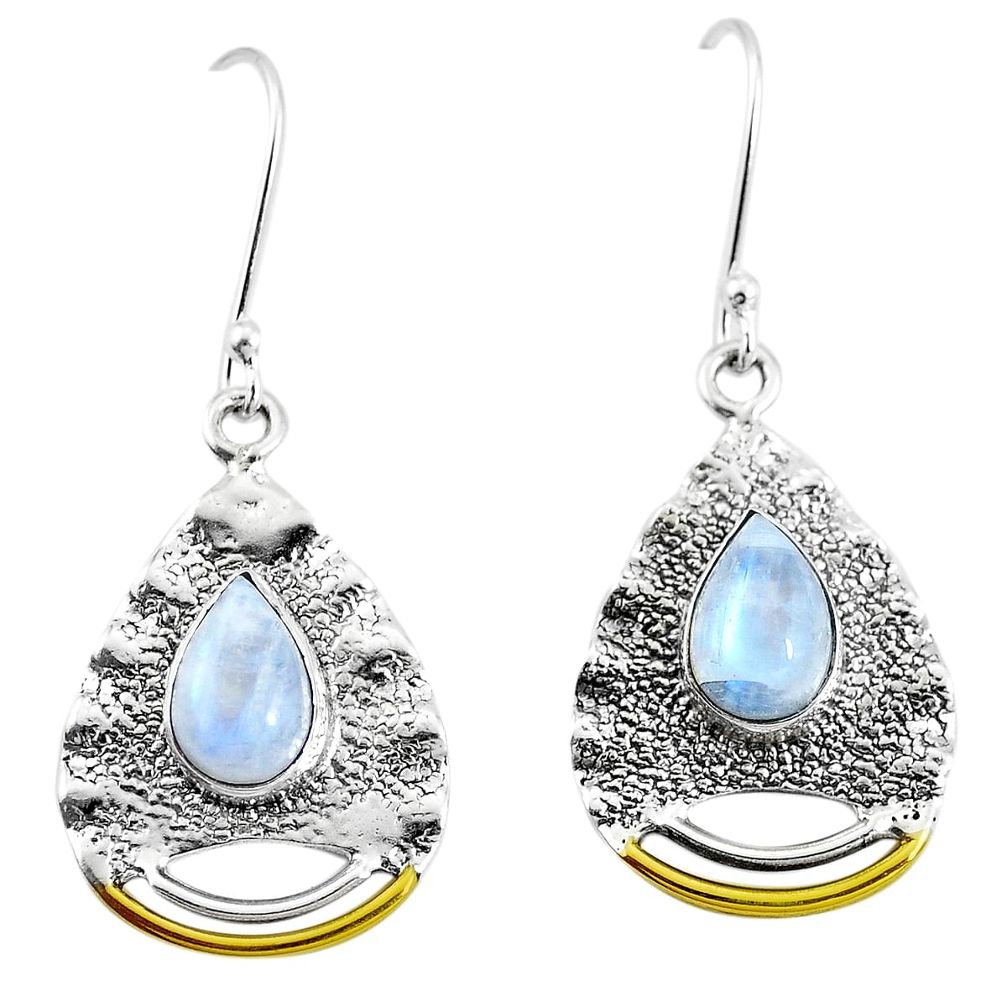 5.28cts victorian natural rainbow moonstone 925 silver two tone earrings p11580