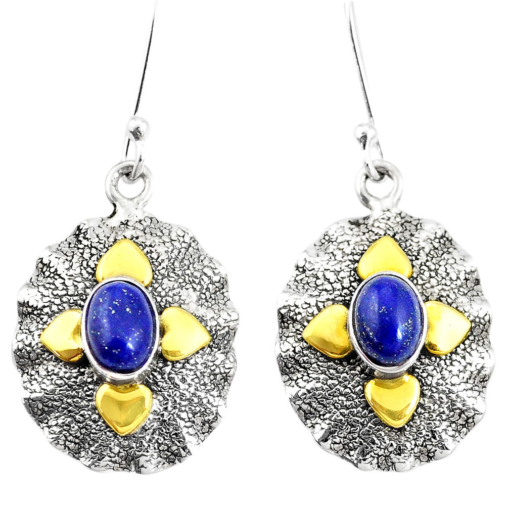 925 silver 3.31cts victorian natural blue lapis lazuli two tone earrings p11584
